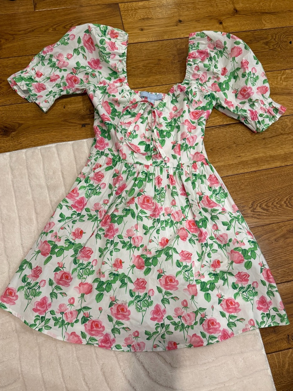 Hill House Pink Rose Print Mini Dress on White